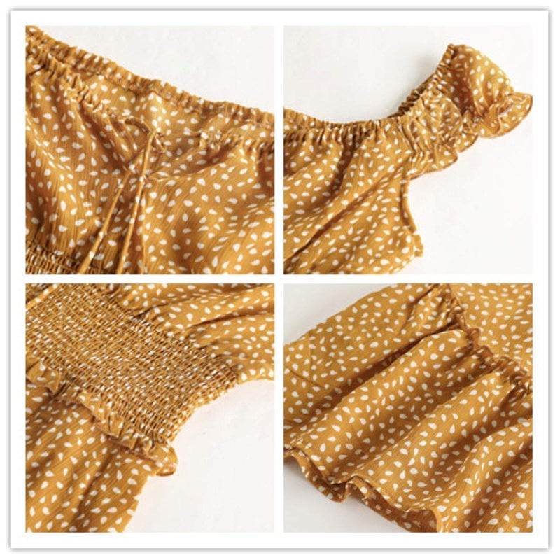 YOBECHO Womens Summer Ruffle Sleeve Sweetheart Neckline Printing Dress Mini Dresses Yellow - Image 4